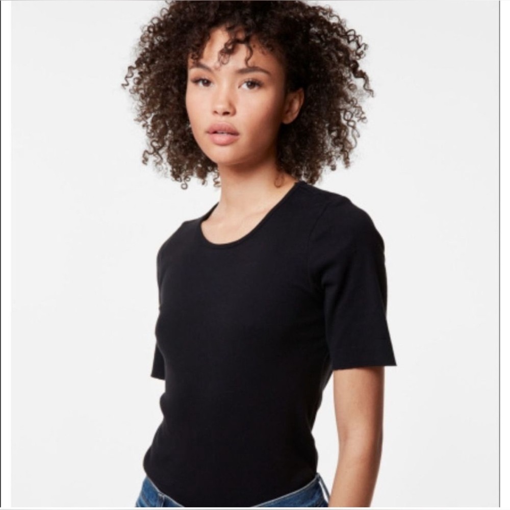 J Brand French Girl Tee Shirt Black XS Raw Edge Minimal Work Clean Girl Capsule
